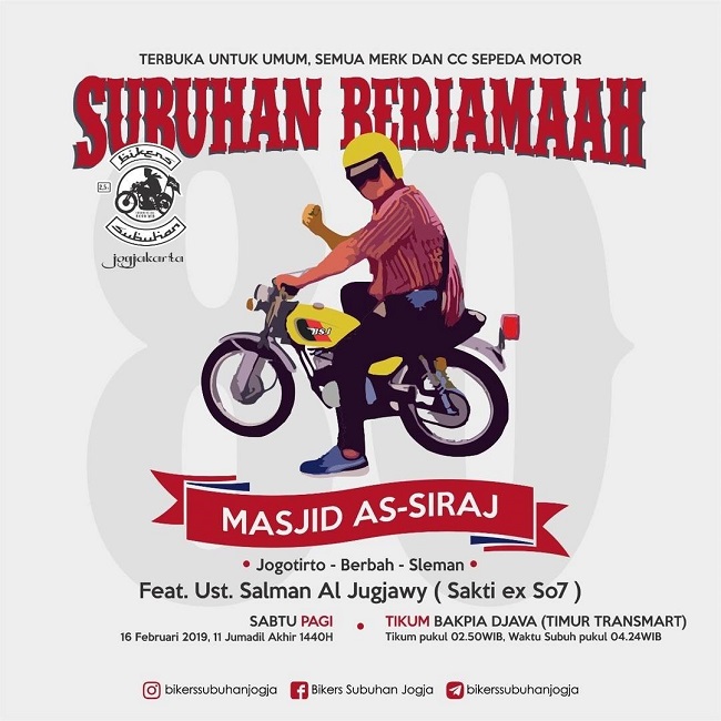 Members circulate invitations through social media such as WhatsApp and Telegram/ Bikers Subuhan Jogja Facebook Group